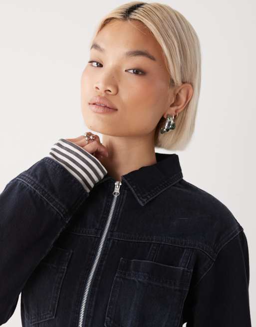 COLLUSION denim long sleeve shirt dress in dark blue, 2 of 4