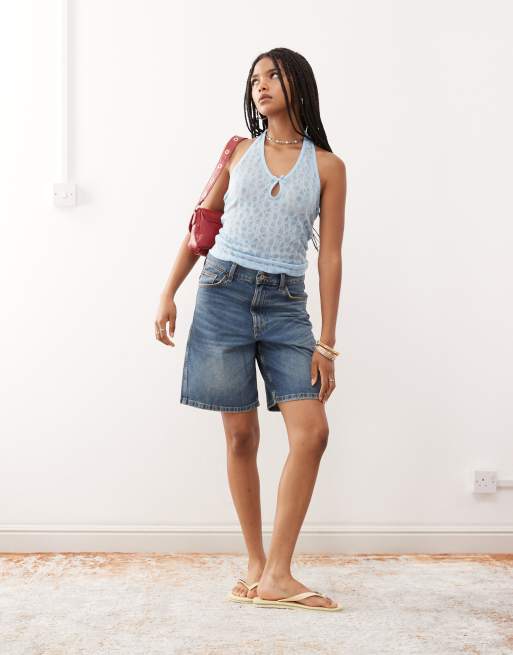 COLLUSION denim loose jorts in midwash
