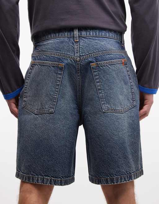 COLLUSION denim mid rise shorts in  mid blue - MBLUE, 4 of 5