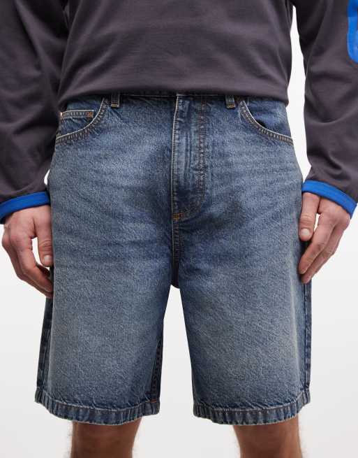 COLLUSION denim mid rise shorts in  mid blue - MBLUE, 5 of 5