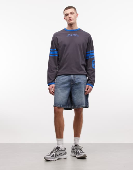 COLLUSION denim mid-rise shorts in mid blue, 2 of 5