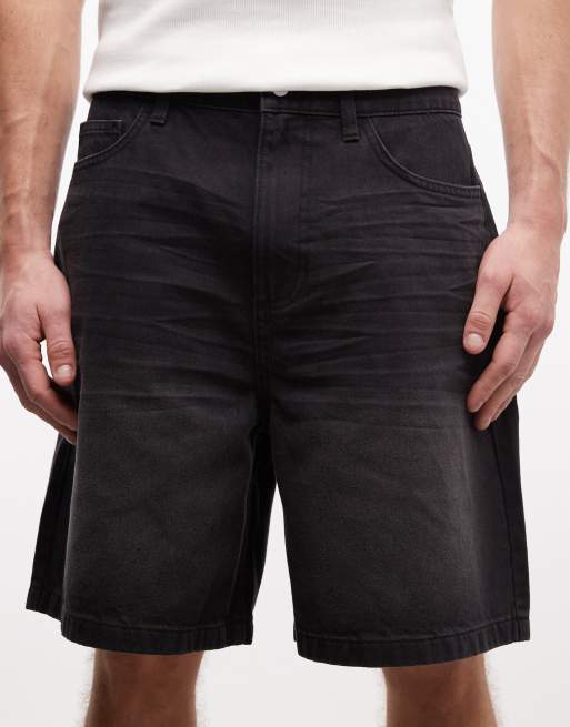 COLLUSION denim mid rise shorts in washed black, 4 of 5