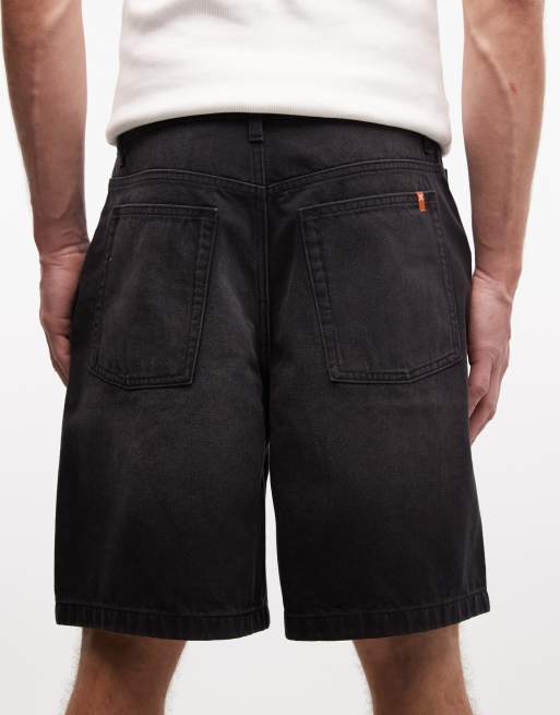 COLLUSION denim mid rise shorts in washed black, 5 of 5