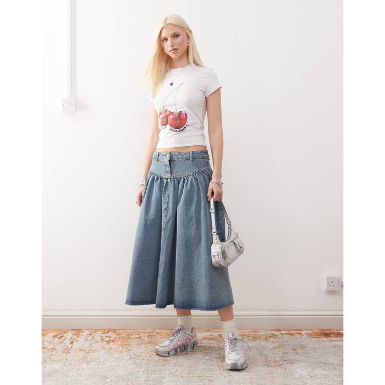 【BAON】Ucho Washing Denim Midi Skirt Side Hustle Denim Midi Skirt – washlabshop