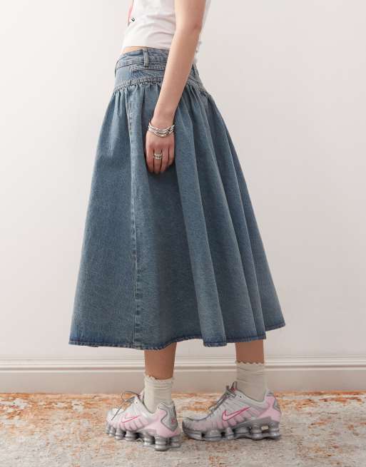 COLLUSION - Denim midi rok in mid-wash