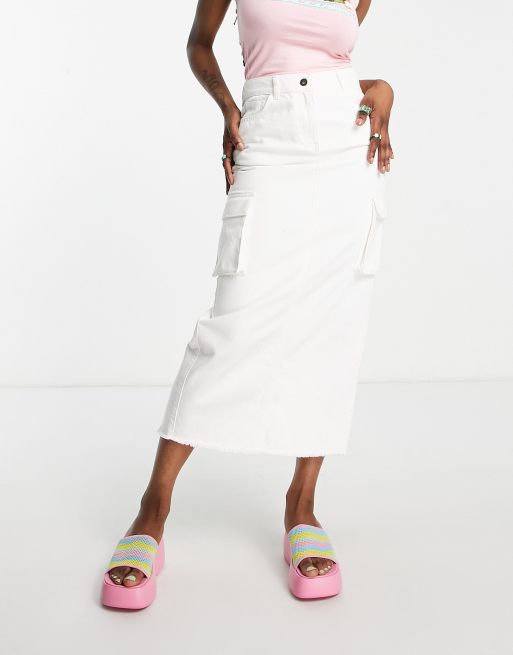 COLLUSION denim corset and cargo skirt co-ord in white, 3 of 3