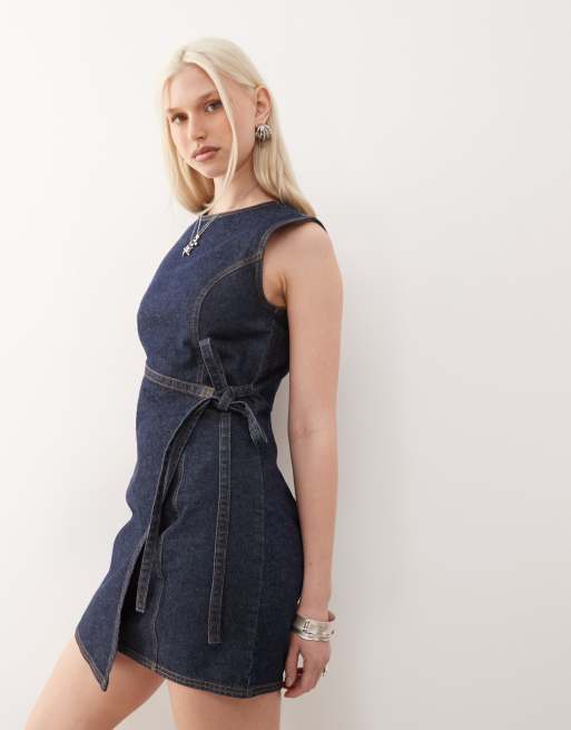 collusion denim dress COLLUSION denim shirt dress in rinse wash-Black