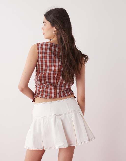 COLLUSION denim mini kilt skirt in ecru