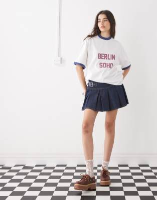 Collusion Denim Mini Kilt Skirt