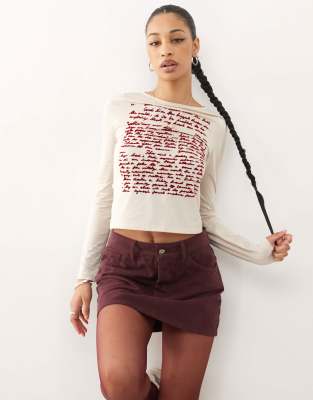 denim mini skirt in burgundy-Red