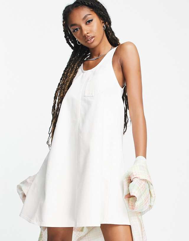 COLLUSION denim mini swing dress in white