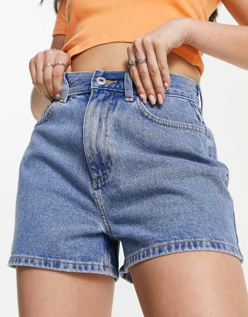 blue denim mom shorts