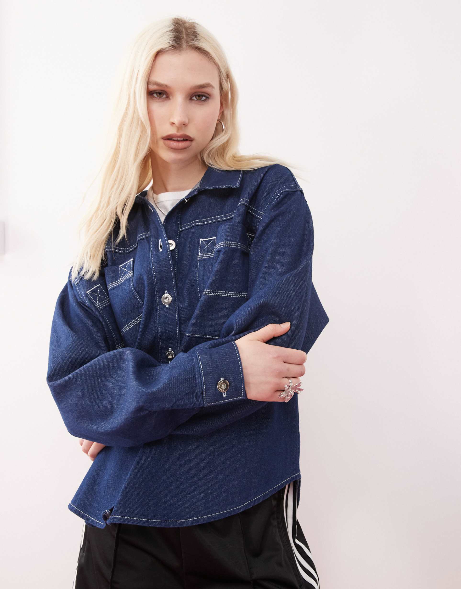 collusion denim oversized shirt in rinse wash