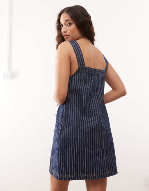 COLLUSION denim pinafore dress in blue stripe | ASOS