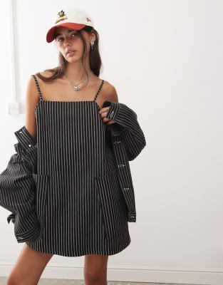 denim pinny dress in black stripe - part of a set