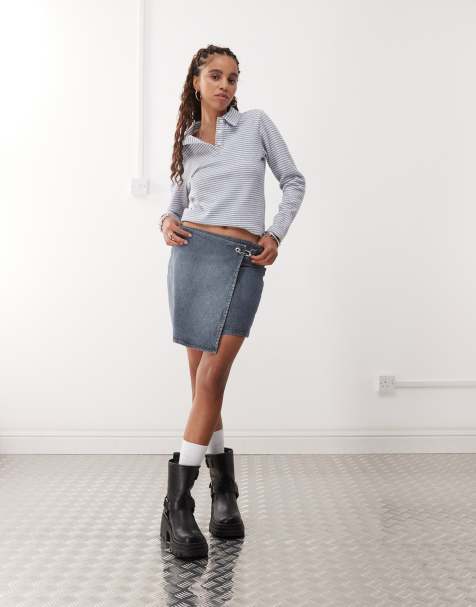 COLLUSION - Denim rok met overslag in mid-wash - view 1