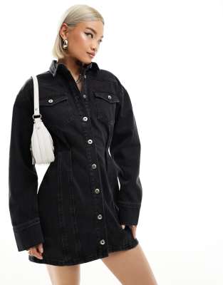 Collusion Denim Shirt Dress In Black