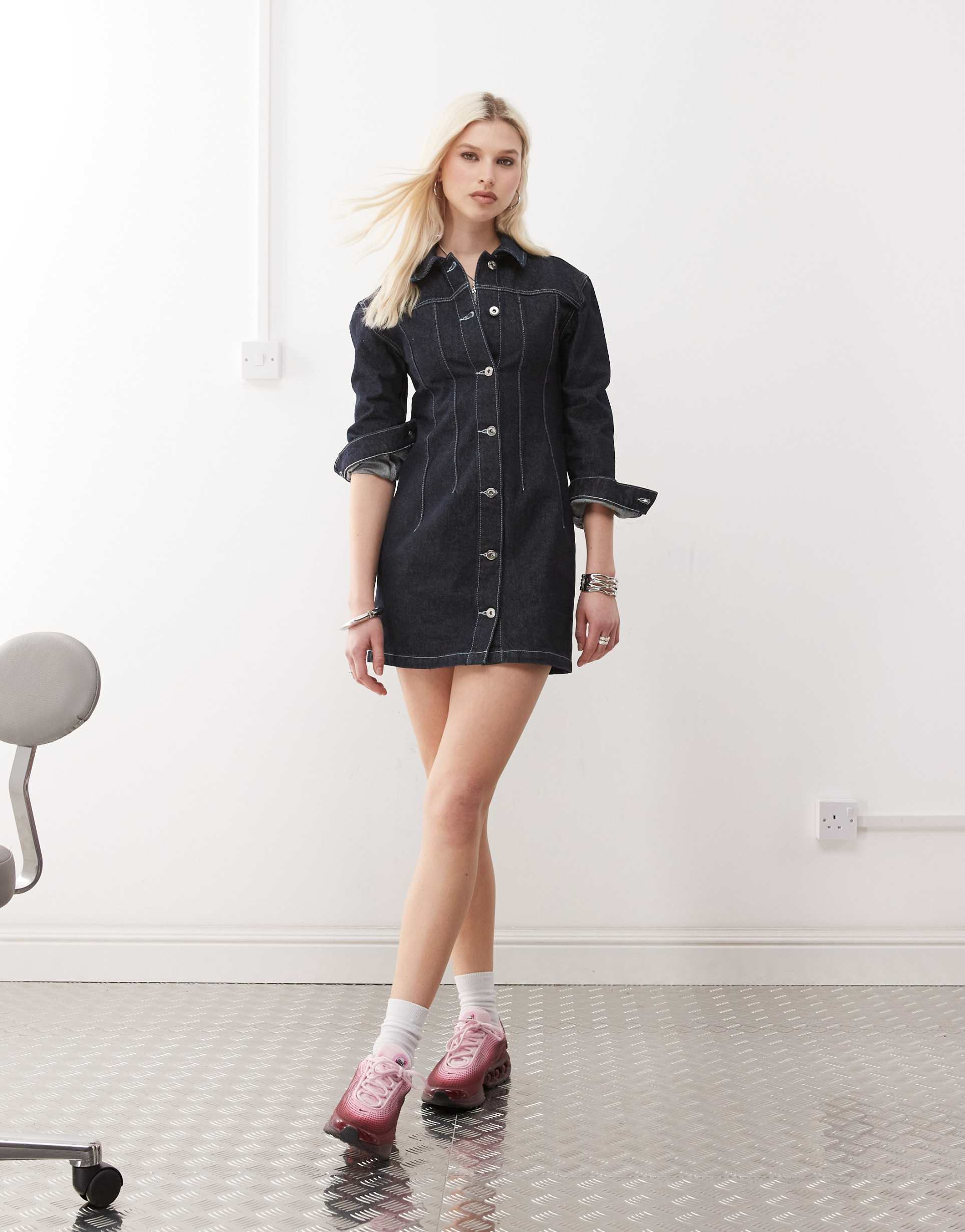 collusion denim shirt dress in rinse wash