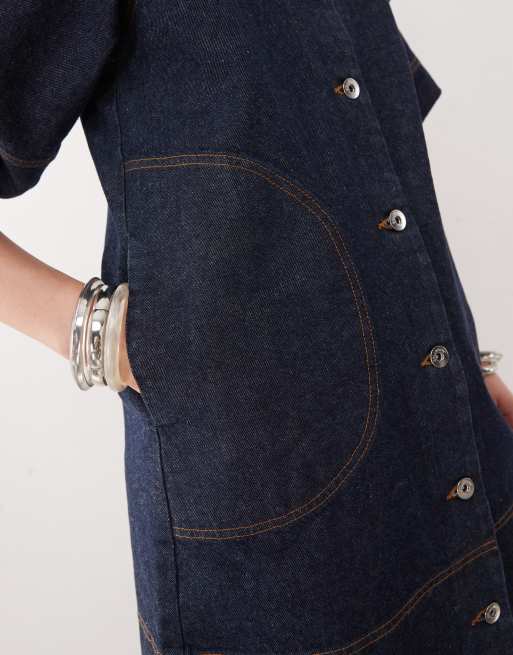 COLLUSION denim shirt dress with puff sleeves in rinse wash, 2 of 4