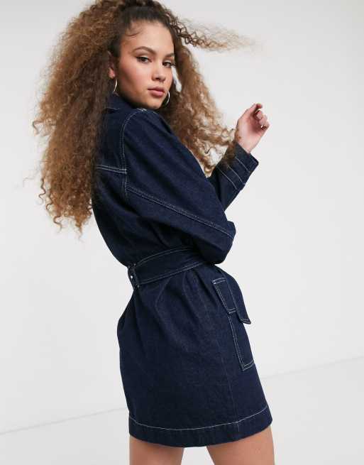 COLLUSION denim shirtdress with belt in raw wash blue, 2 of 4