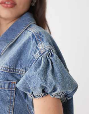 Collusion Denim Short Sleeve Smock Dress