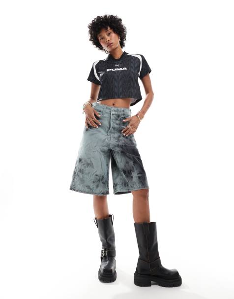 COLLUSION denim skater festival jorts in black tie dye - view 1