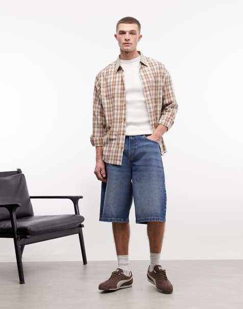 COLLUSION denim skater jort in mid blue - MBLUE - view 1