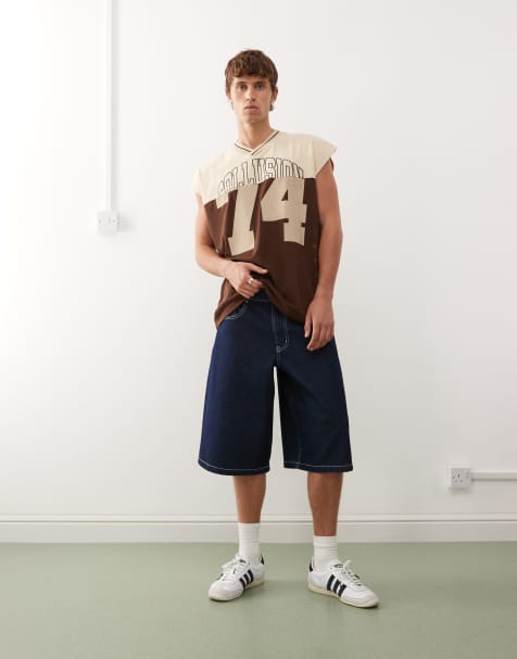 COLLUSION - Denim skater-jort met contrasterende stiksels in 'rinsewash' - view 1