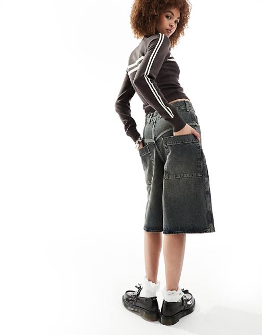 COLLUSION denim skater jorts in dirty wash | ASOS COLLUSION denim skater jorts in dirty wash | ASOS