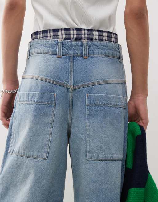 COLLUSION denim skater jorts in midwash blue