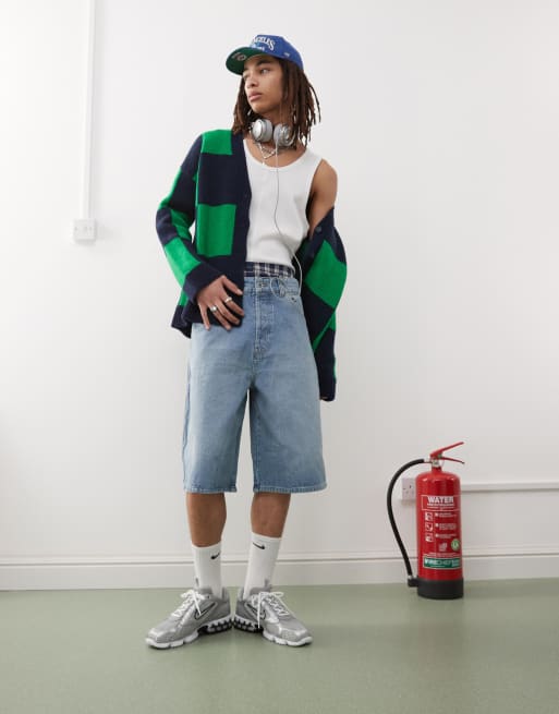 COLLUSION denim skater jorts in midwash blue