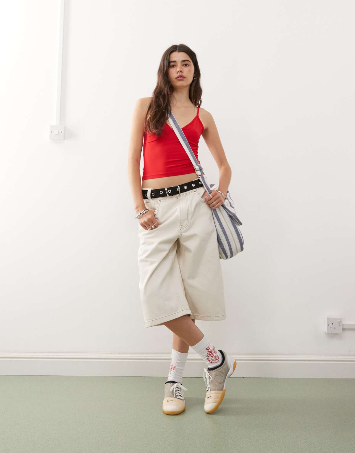 COLLUSION denim skater jorts with contrast stitch in ecru