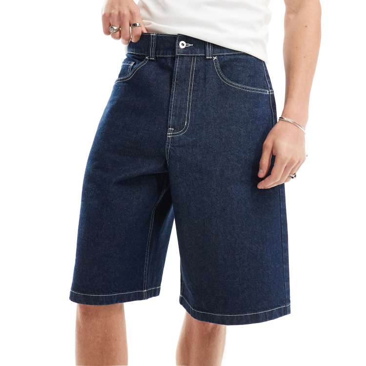 【KOOLOSET】Chambray Reversible Short Padding COLLUSION denim skater jorts with contrast stitch in