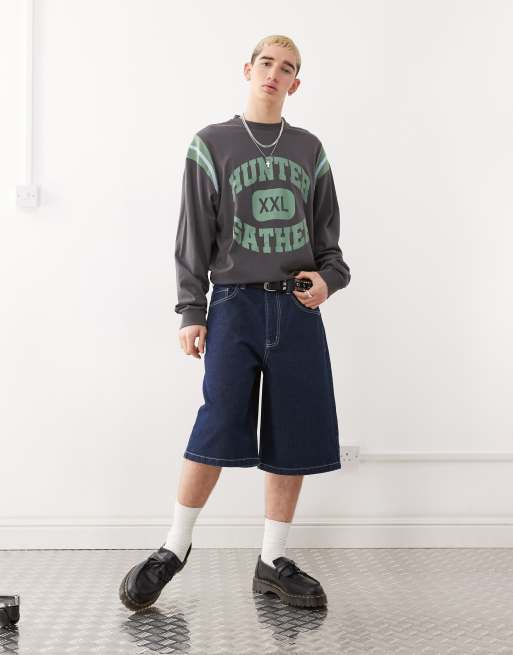 COLLUSION - Pantaloncini di jeans ampi stile skater lavaggio rinsewash con cuciture a contrasto