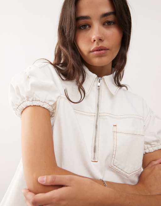 COLLUSION denim smock dress in ecru