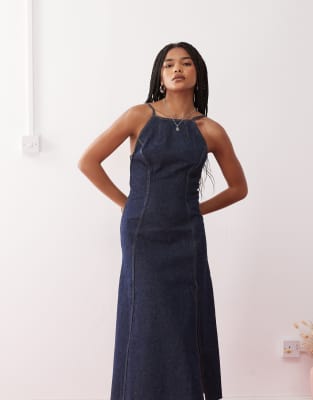 Collusion Denim Smock Midi Dress With Slit