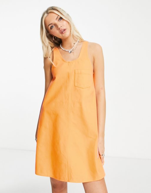 Orange store denim dress