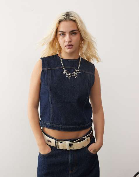 COLLUSION denim tank top co-ord in raw denim - view 1