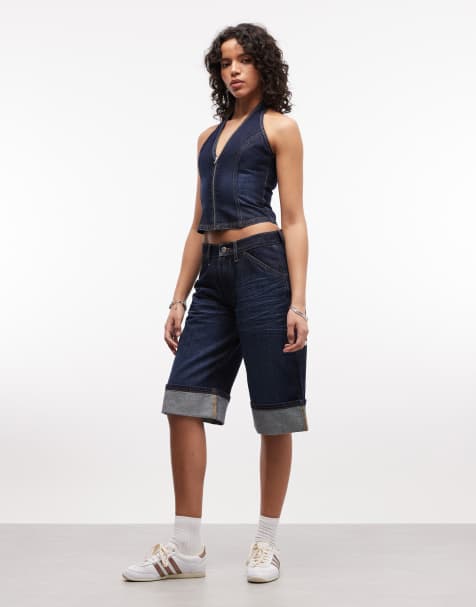 COLLUSION denim top and capri set in rinse wash - view 1