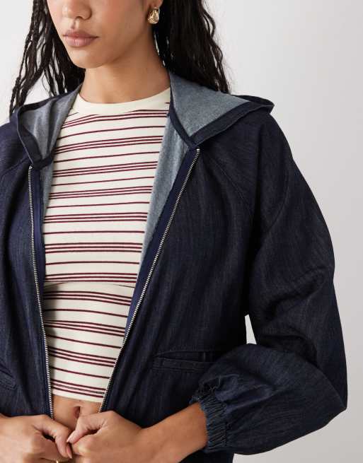 COLLUSION - Denim trainingsjack met capuchon in rinse wash, deel van co-ord set, 3 van 4