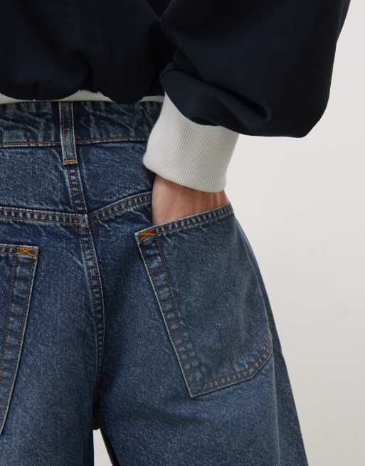 COLLUSION Denim X004 mid rise shorts in midwash, 4 of 5