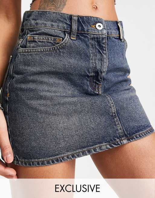 COLLUSION denim Y2K belt skirt in blue