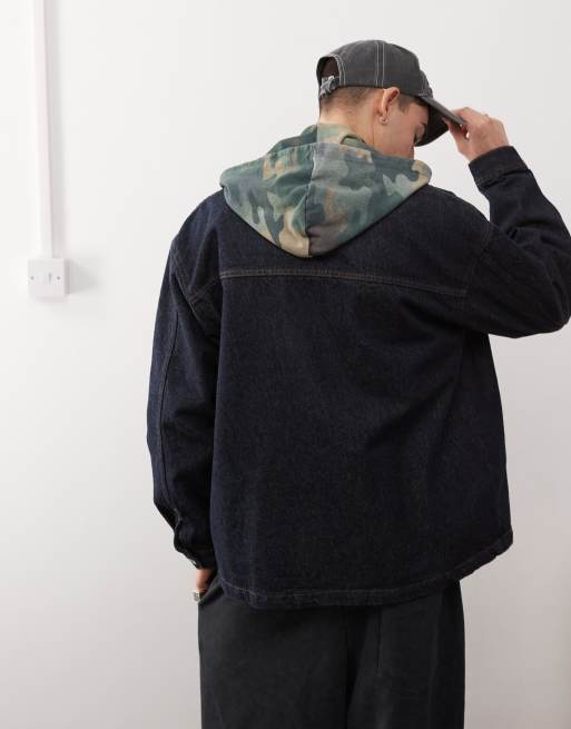 COLLUSION denim zip up shirt in rinsed wash