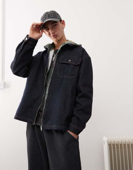 COLLUSION denim zip up shirt in rinsed wash