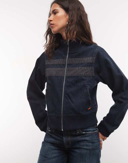 COLLUSION denimjakke med kort pasform i sporty stil i blåsort vask, del af sæt, 1 af 4