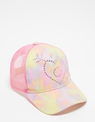 COLLUSION diamante trucker cap in tie dye pink