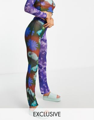 COLLUSION digital floral mesh flare trouser in multi - ASOS Price Checker