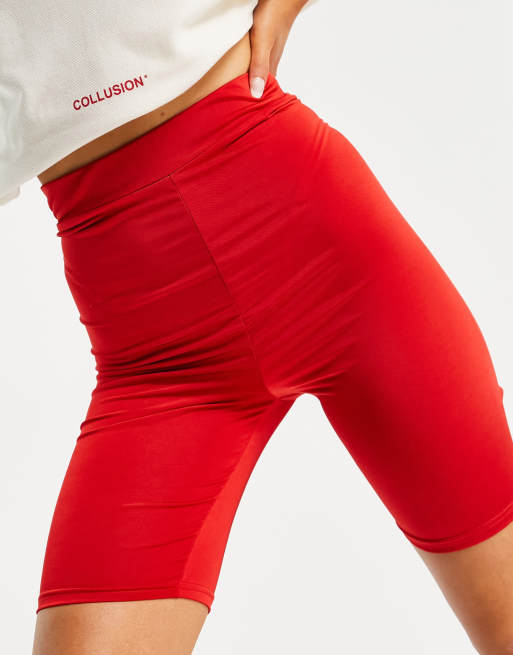COLLUSION disco legging shorts in red co ord