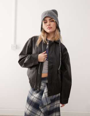 Collusion Distressed Faux Leather Jacket In Brown