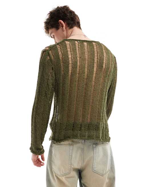 COLLUSION distressed knit jumper in khaki